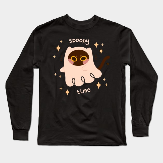 Spoopy Time Cat Long Sleeve T-Shirt by Niamh Smith Illustrations